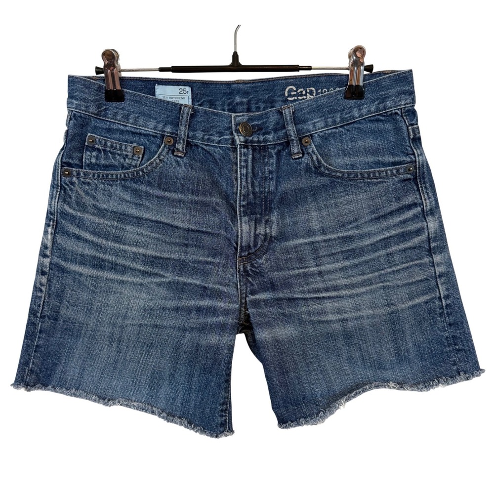 Gap Sexy Boyfriend Denim Shorts Med. Wash Raw Hem Blue 25r Cutoffs Boho Festival